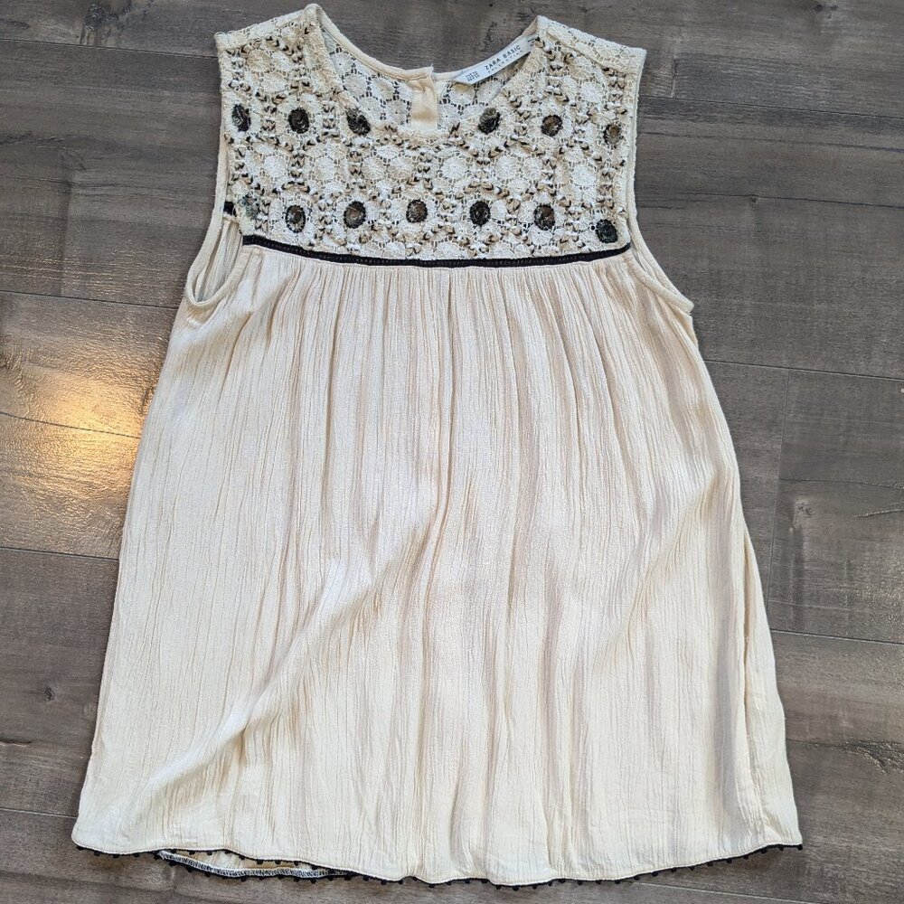 Zara Flowy Wide Strap Tank with Sequins & Lace